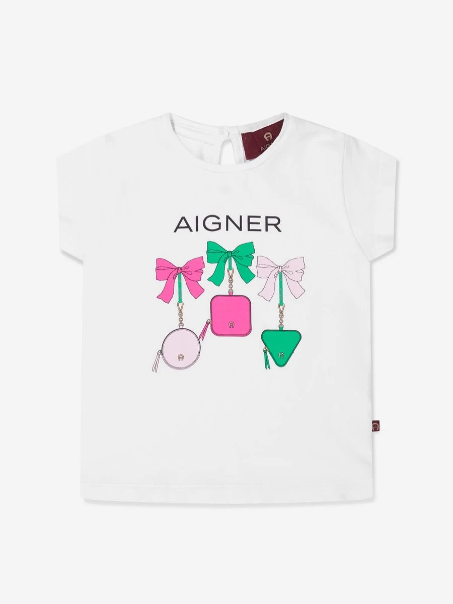 Aigner Baby Girls White Logo T-Shirt | Premium Cotton Tee for Toddlers