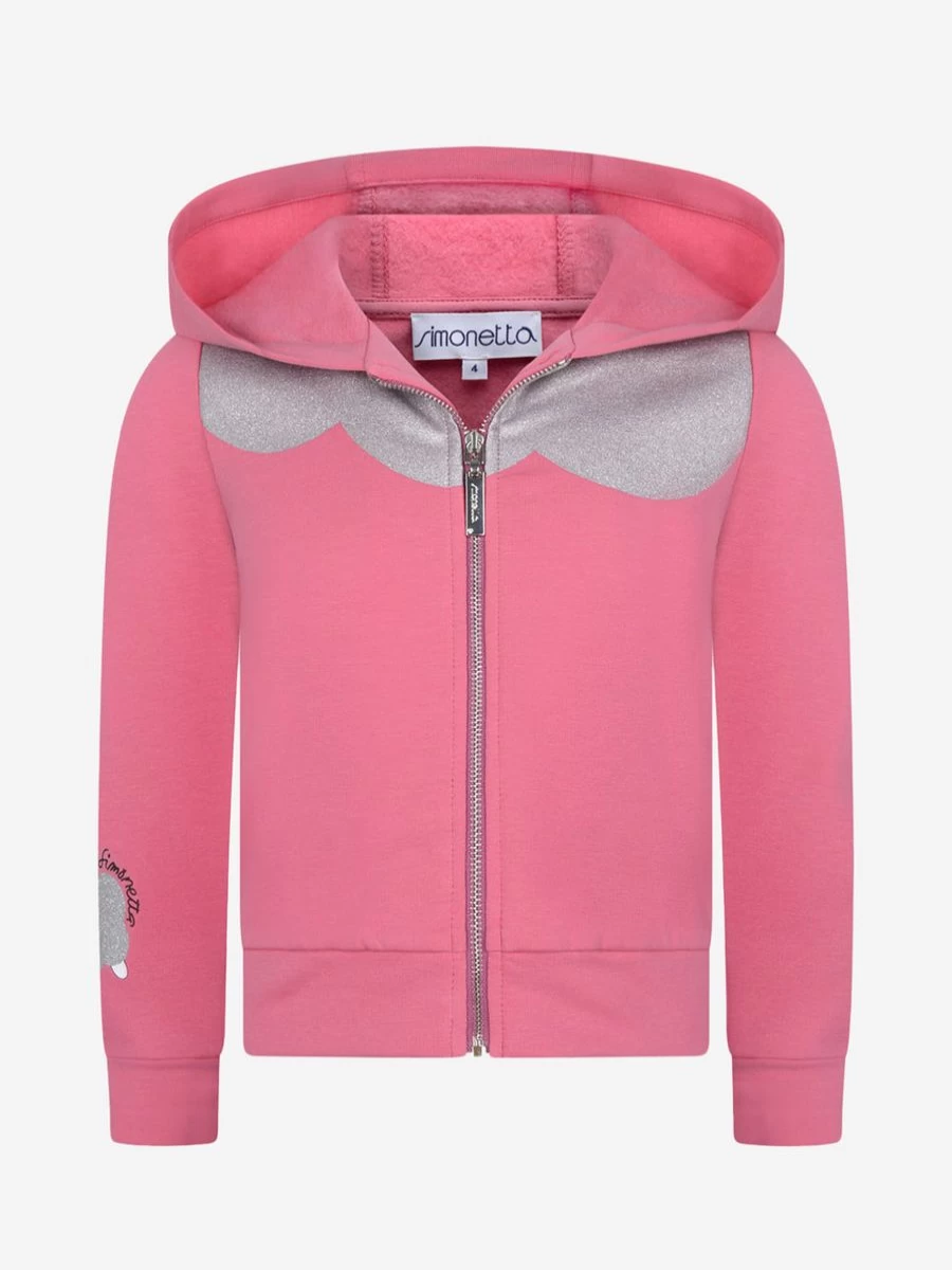 Simonetta Girls' Pink & Silver Zip Up Hooded Jacket