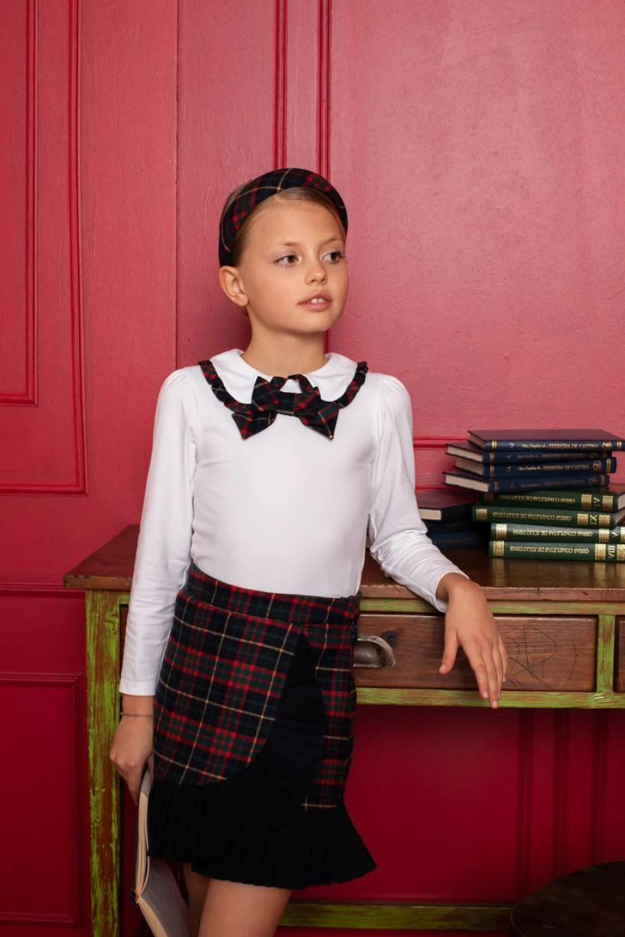 Patachou Teen Girls Navy Tartan Skirt - Stylish Plaid School Skirt for Teens