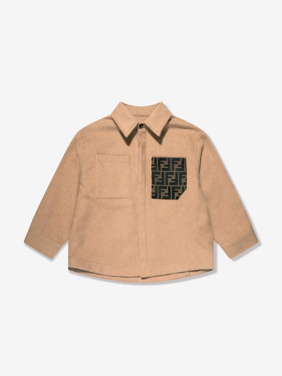 Fendi Kids Teen Beige Flannel Shirt with Pocket for Boys