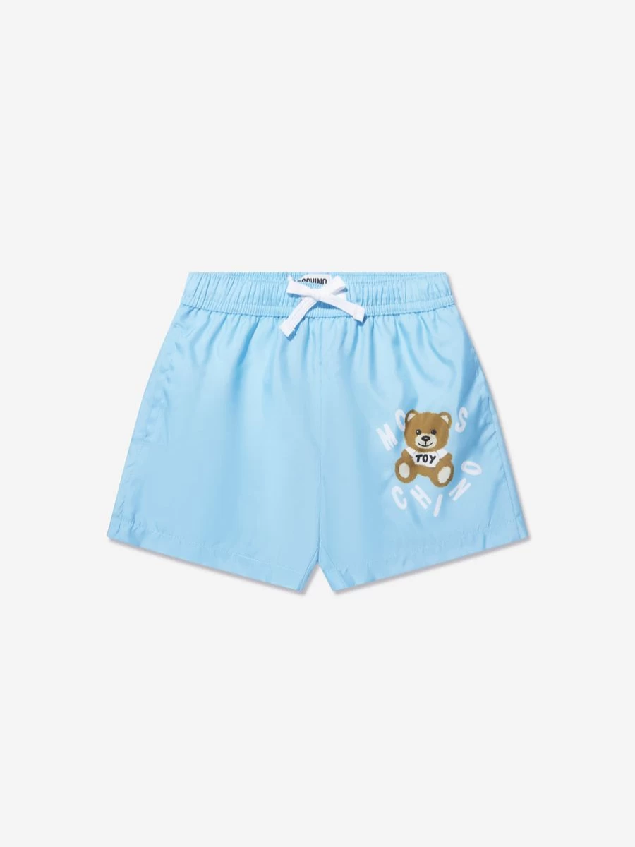 Moschino Kids Boys Blue Teddy Bear Logo Swim Shorts for Summer Beachwear