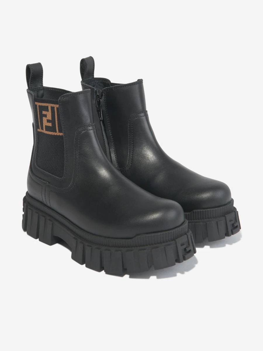 Fendi Kids Black Leather Biker Boots for Girls - Stylish & Comfortable