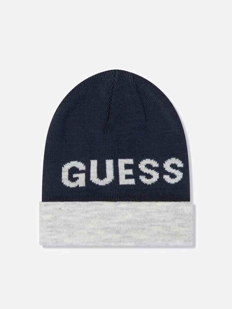 Guess Teen Boys Navy Winter Hat and Snood Set - Warm Knitted Beanie & Scarf