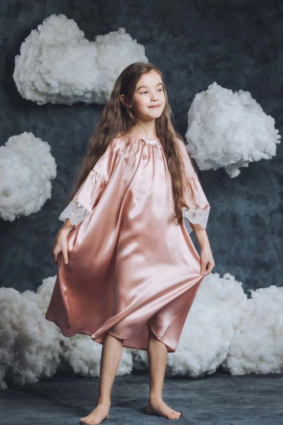 Amiki Girls Pink Silk Ofelia Nightdress - Luxurious Children's Sleepwear
