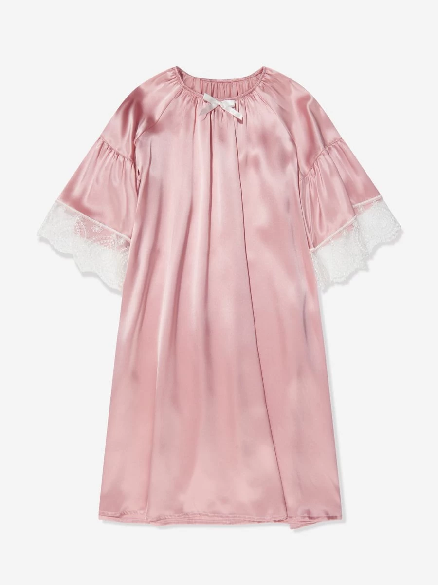 Amiki Girls Pink Silk Ofelia Nightdress - Luxurious Children's Sleepwear