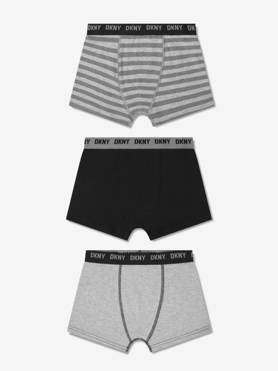 DKNY Teen Boys 3-Pack Grey Boxer Shorts Set - Soft Cotton Underwear for Comfort & Style