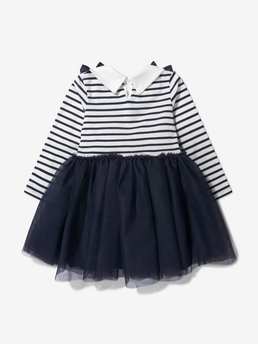 Charabia Girls Cotton Striped Dress with Bow - Cute & Comfortable Striped Bow Dress for Girls