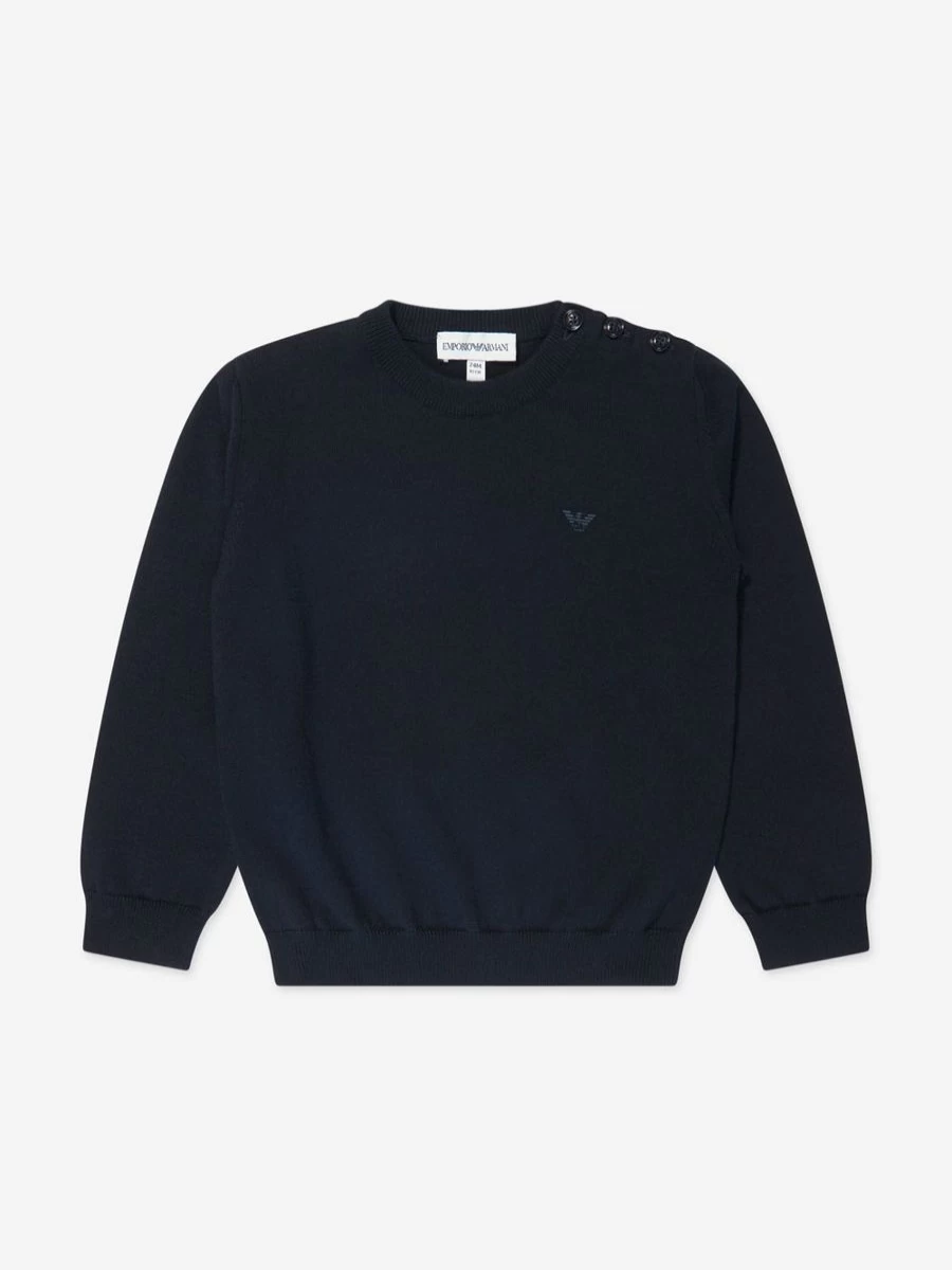 Emporio Armani Baby Boys Navy Logo Jumper - Stylish Cotton Knit Sweater for Infants