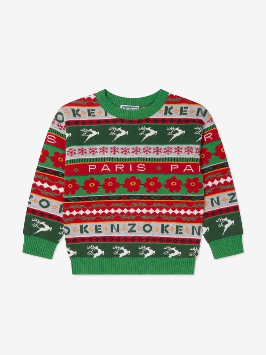 KENZO KIDS Boys Green Seasonal Knitted Jumper - Stylish & Comfortable Winter Sweater
