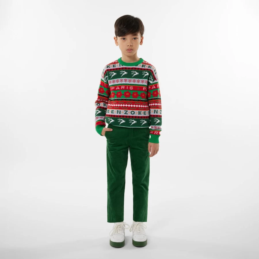 KENZO KIDS Boys Green Seasonal Knitted Jumper - Stylish & Comfortable Winter Sweater