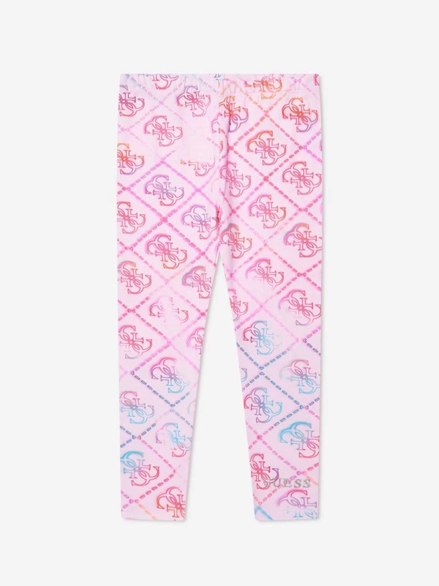 Guess Girls Pink Logo Print Leggings for Kids - Stylish & Comfortable