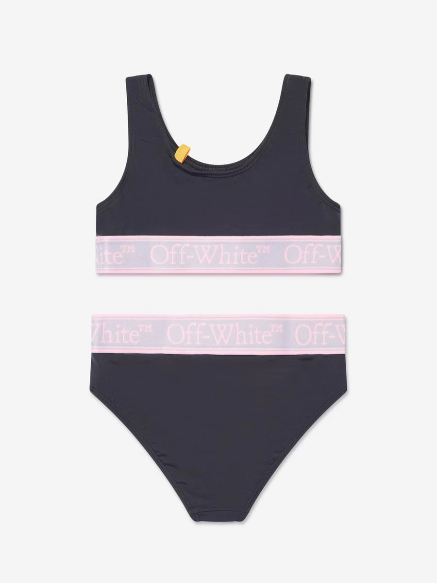 Off-White Teen Bookish Logo Black Band Bikini for Girls