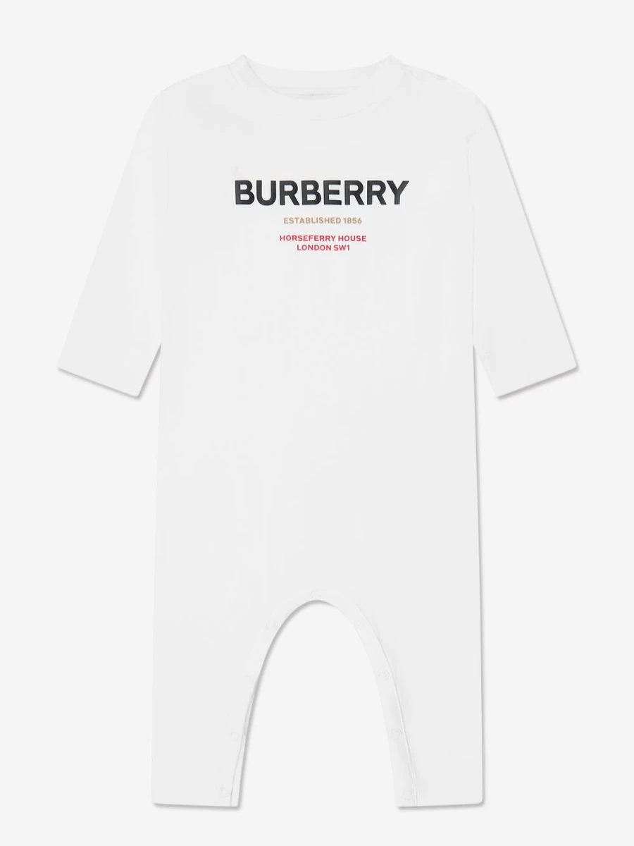 Burberry Kids Girls' White Azari Long Sleeve Romper Baby Outfit