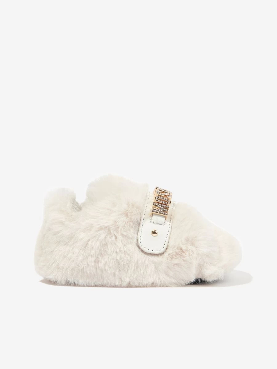 Moschino Kids Ivory Furry Slippers for Baby Girls - Soft & Cozy