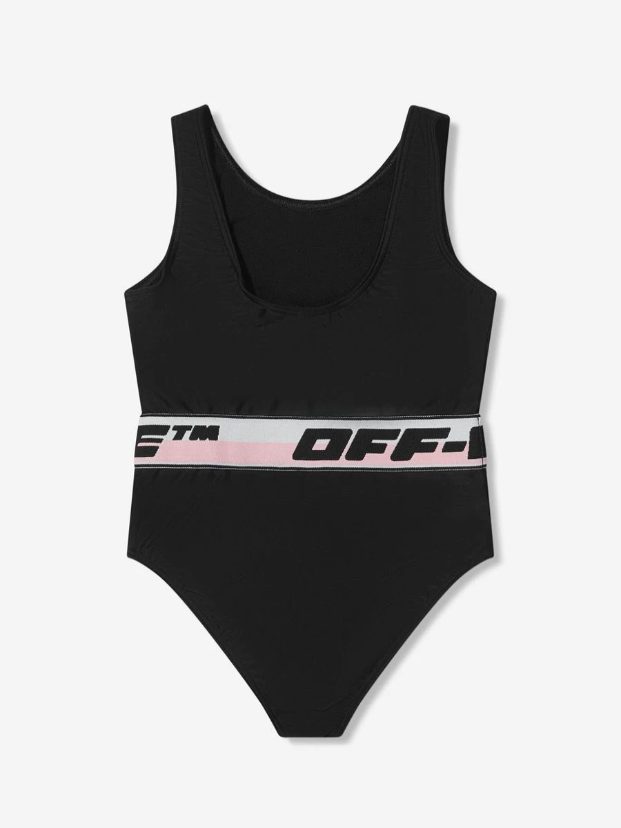 Off-White Teen Girls Logo Print Band Swimsuit for Summer Beachwear