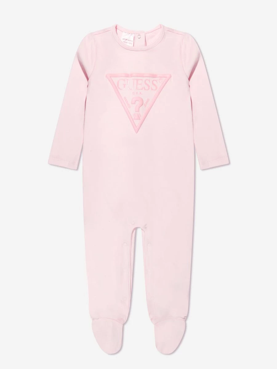 Guess Baby Girls Pink Logo Babygrow - Soft Cotton Infant Bodysuit