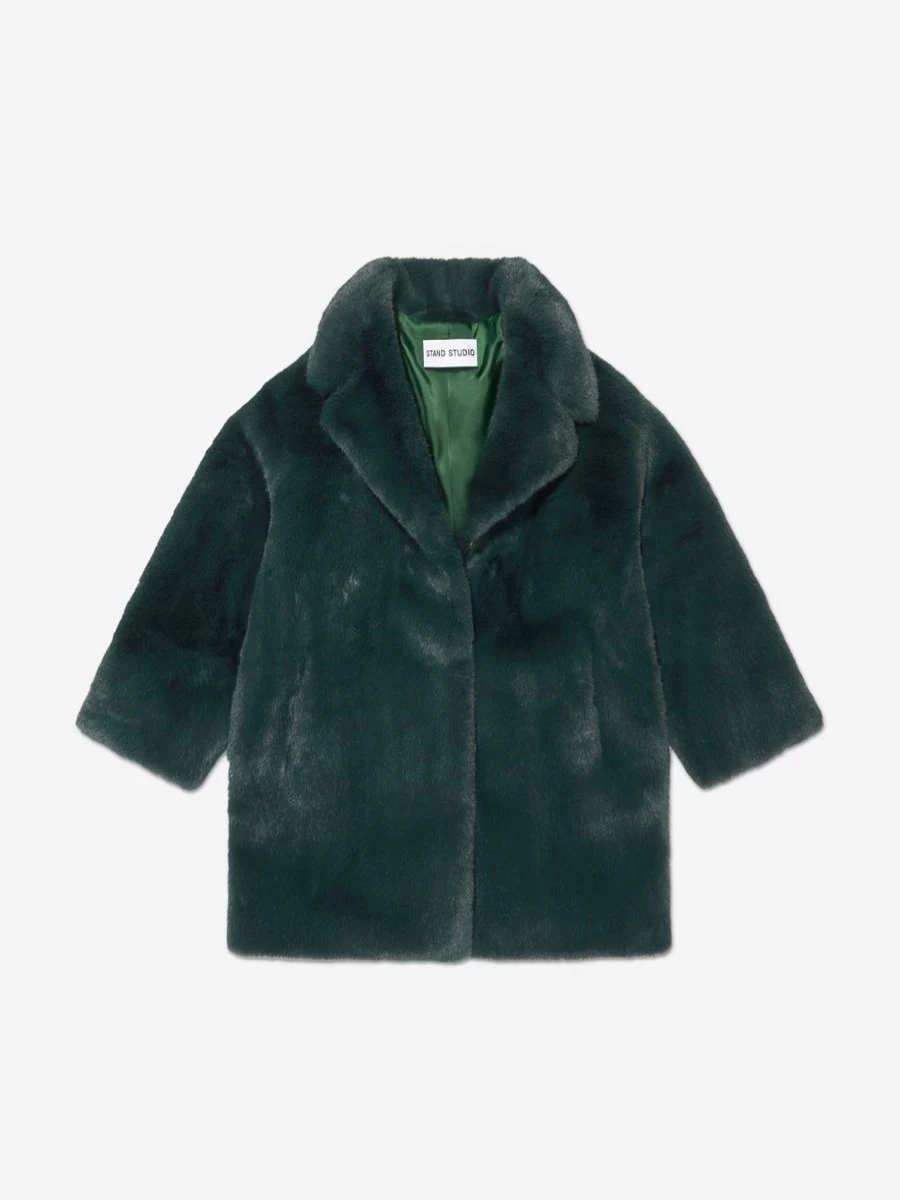 Stand Studio Girls' Faux Fur Camille Cocoon Mini Coat - Warm Winter Jacket for Kids