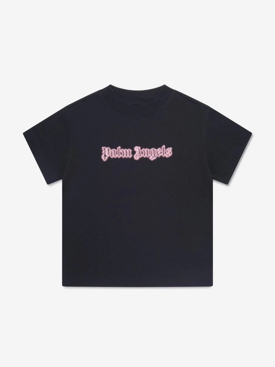 Palm Angels Girls Black Neon Logo T-Shirt