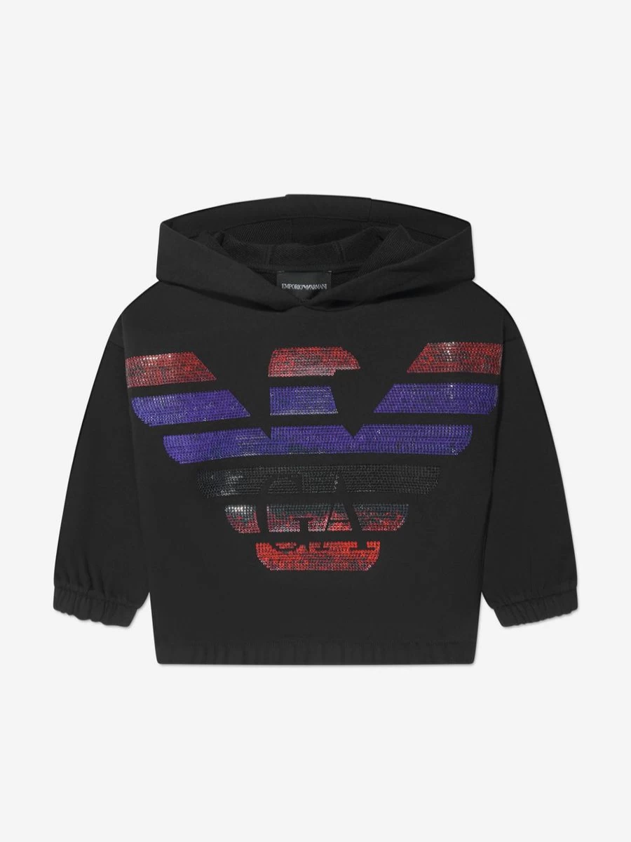 Emporio Armani Teen Girls Black Sequin Logo Hoodie