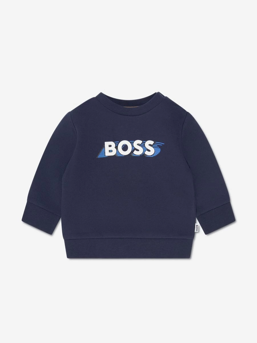 BOSS Baby Boys Navy Logo Sweatshirt - Soft Cotton Hoodie for Infants & Toddlers