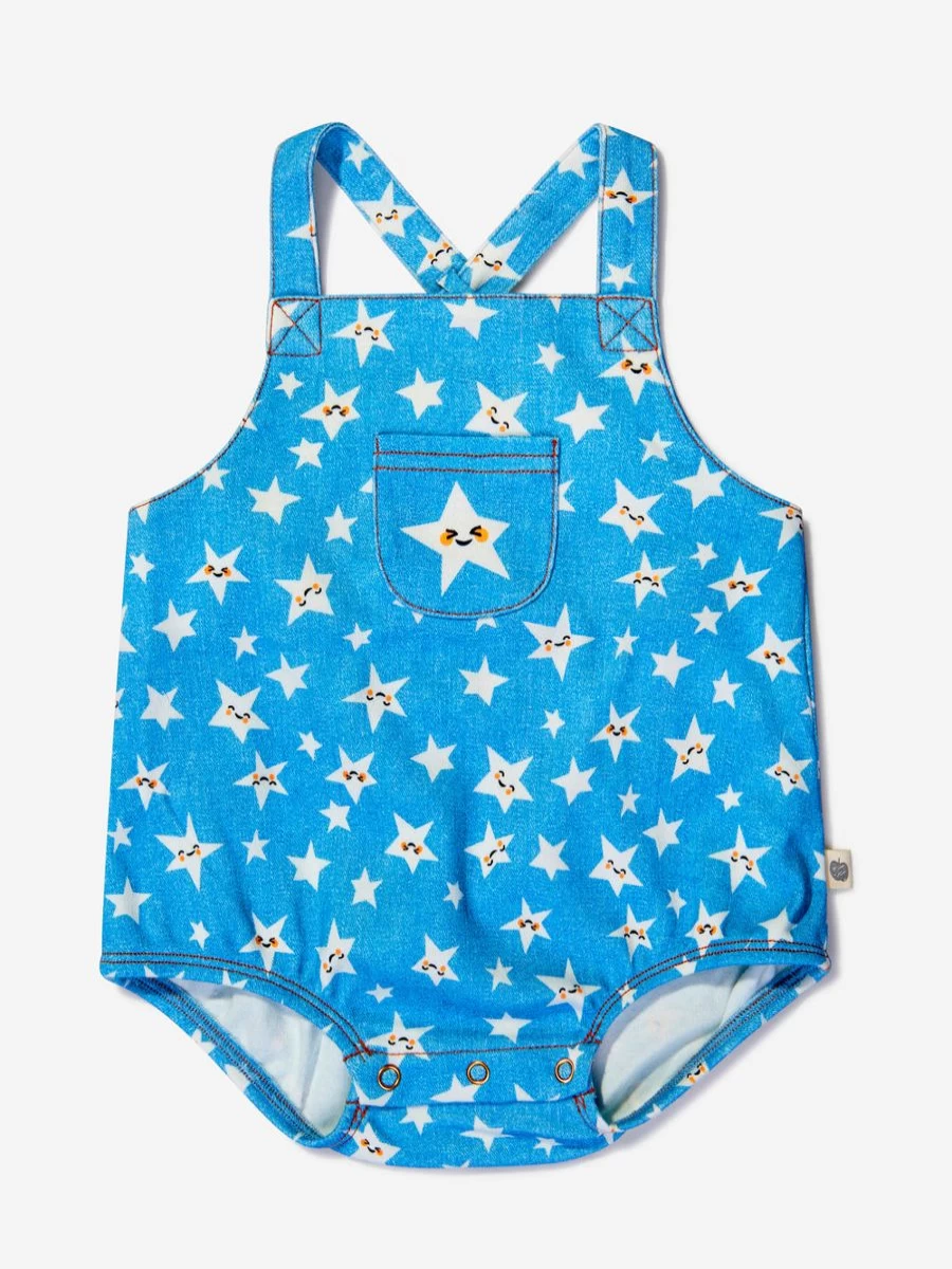 The Bonnie Mob Baby Girls Organic Cotton Star Print Bubble Romper - Soft & Comfortable Infant Outfit