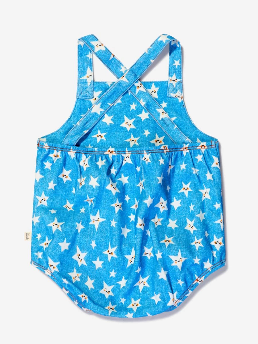 The Bonnie Mob Baby Girls Organic Cotton Star Print Bubble Romper - Soft & Comfortable Infant Outfit