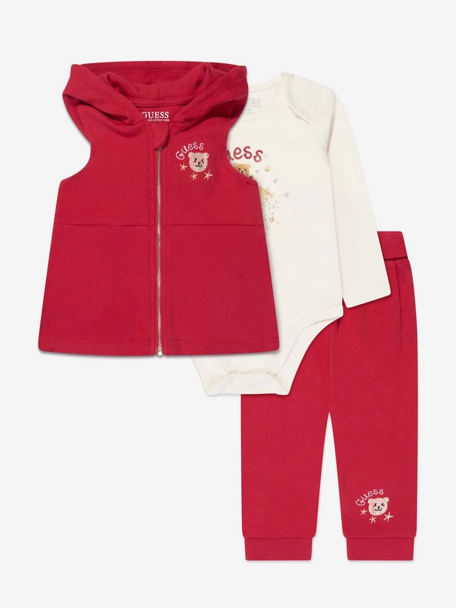 Guess Girls' 3-Piece Red Outfit Set | Baby Girl's Stylish Clothing Ensemble