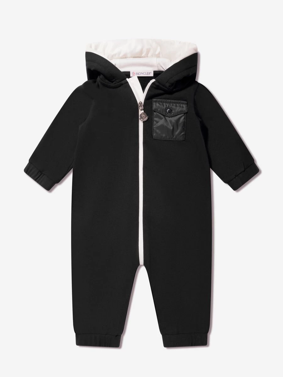 Moncler Enfant Boys Navy Blue Hooded Romper Baby Jumpsuit