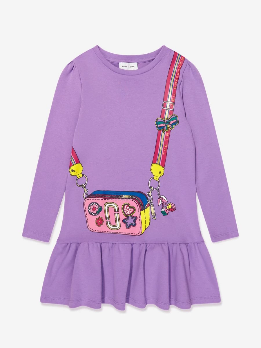 MARC JACOBS Girls Purple Print Dress with Bag - Floral Summer Kids Outfit