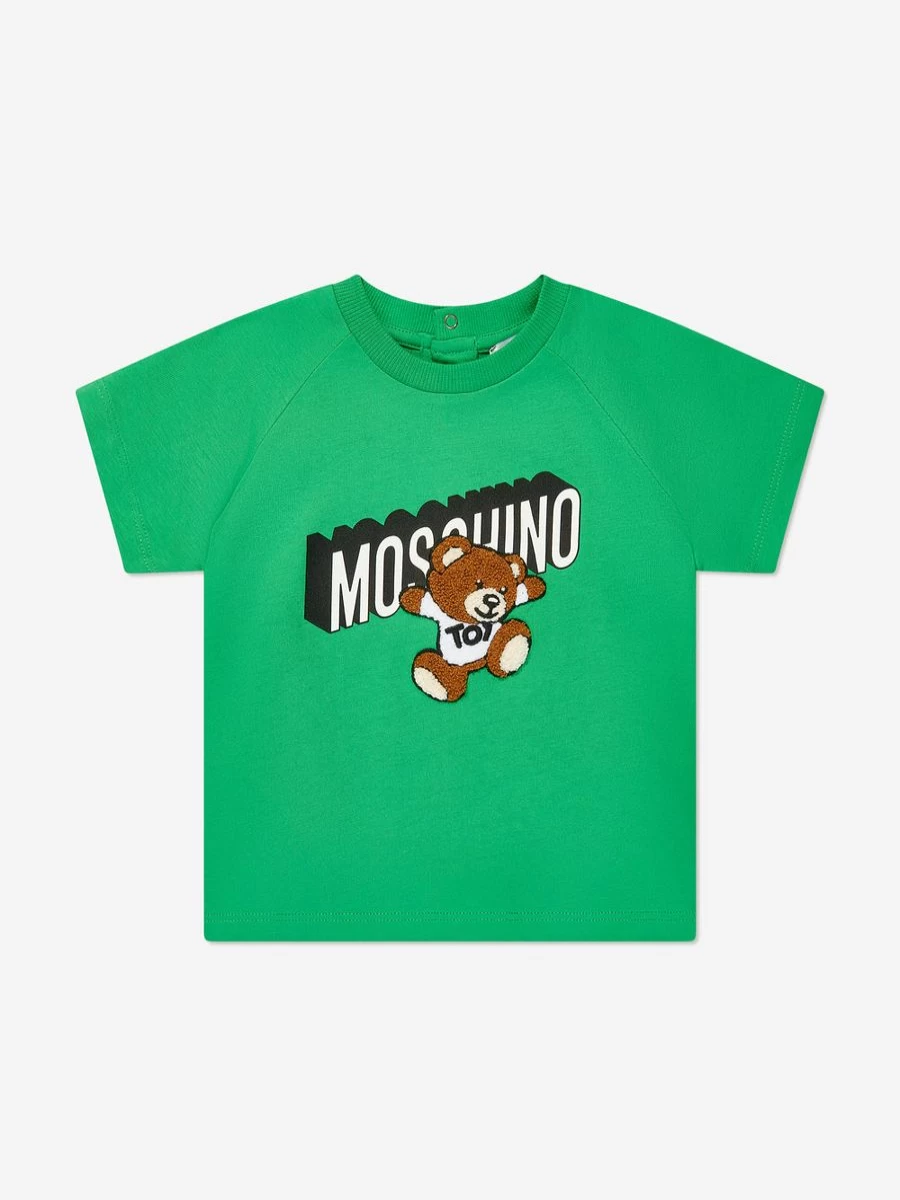 Moschino Kids Boys Green Teddy Bear Logo Cotton T-Shirt