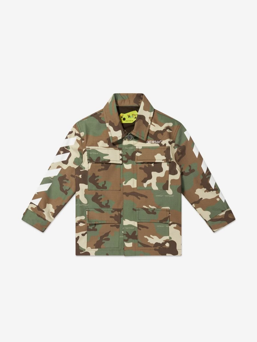 Off-White Boys Green Camo Arrow Field Jacket - Classic Outdoor Style
