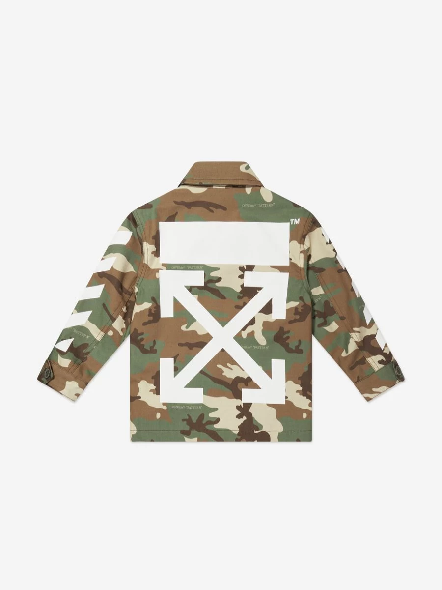 Off-White Boys Green Camo Arrow Field Jacket - Classic Outdoor Style