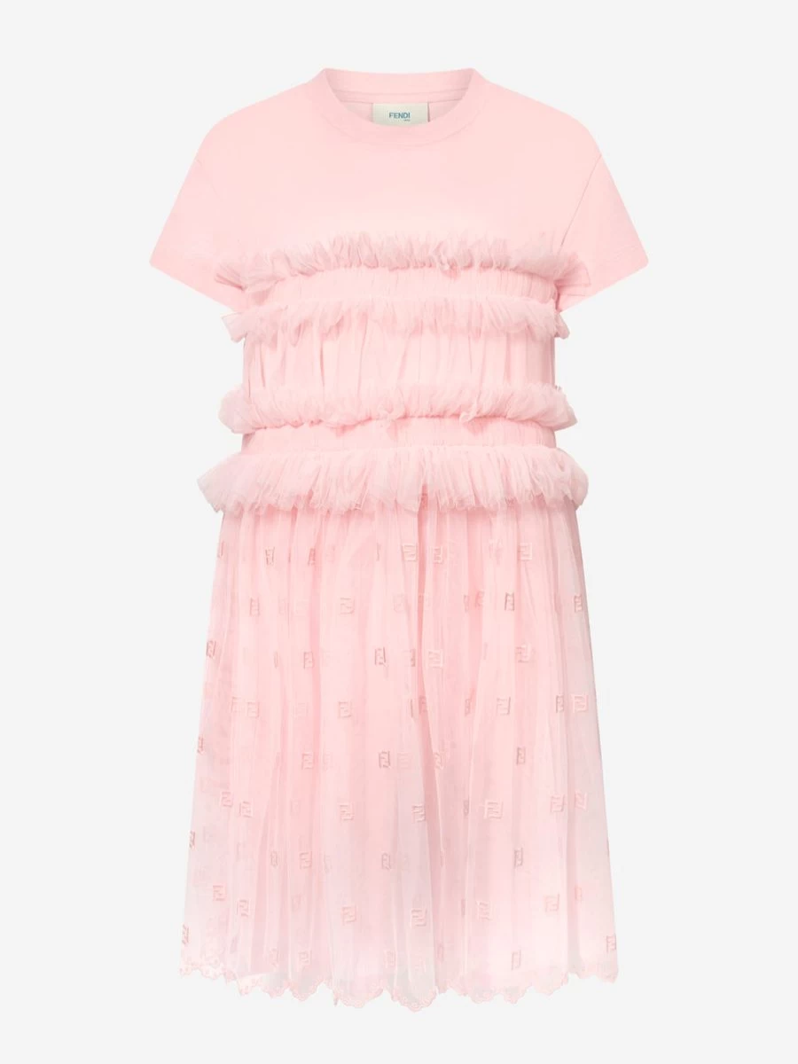 Fendi Kids Teen Pink Ruched Jersey Dress for Girls