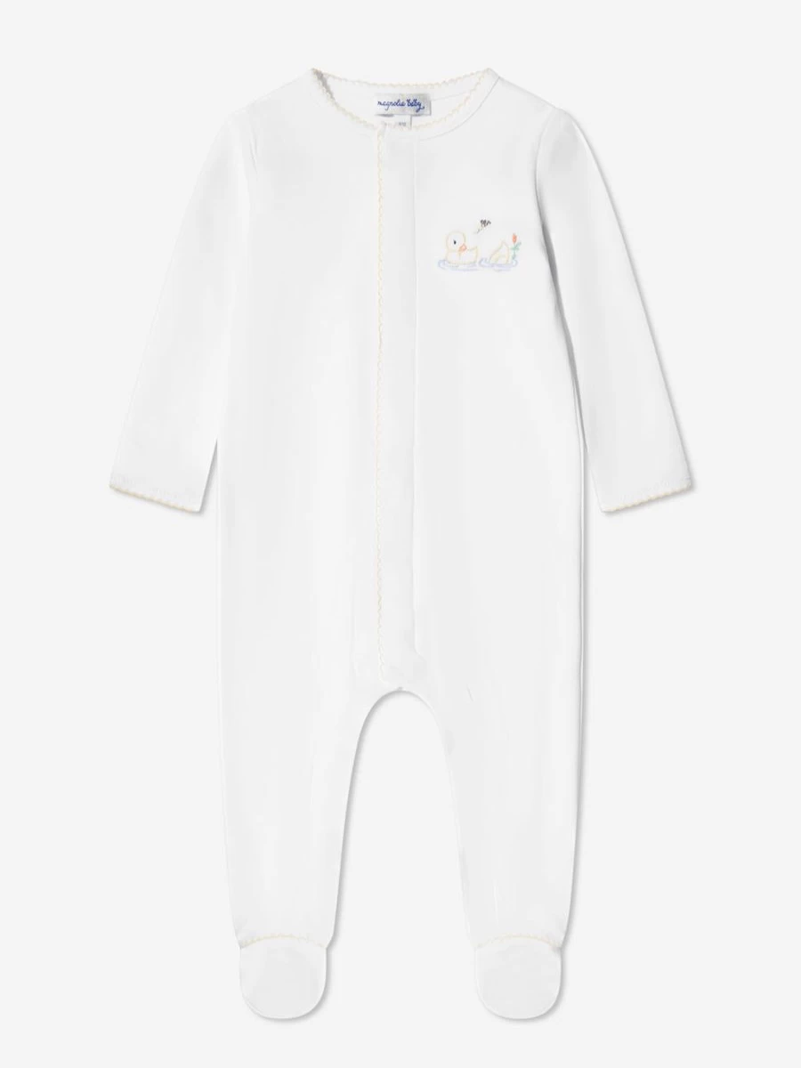 Magnolia Baby Vintage Duckies Embroidered White Babygrow for Newborns