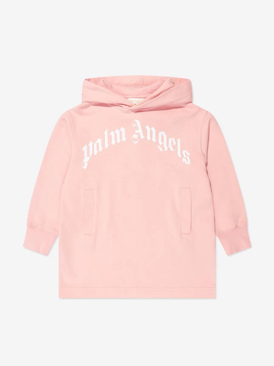 Palm Angels Teen Girls Pink Curved Logo Hooded Sweater Dress