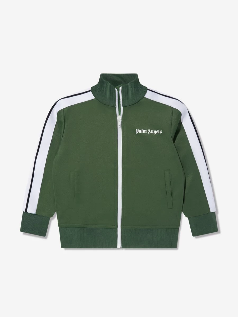 Palm Angels Boys Green Track Jacket - Athletic Running Windbreaker