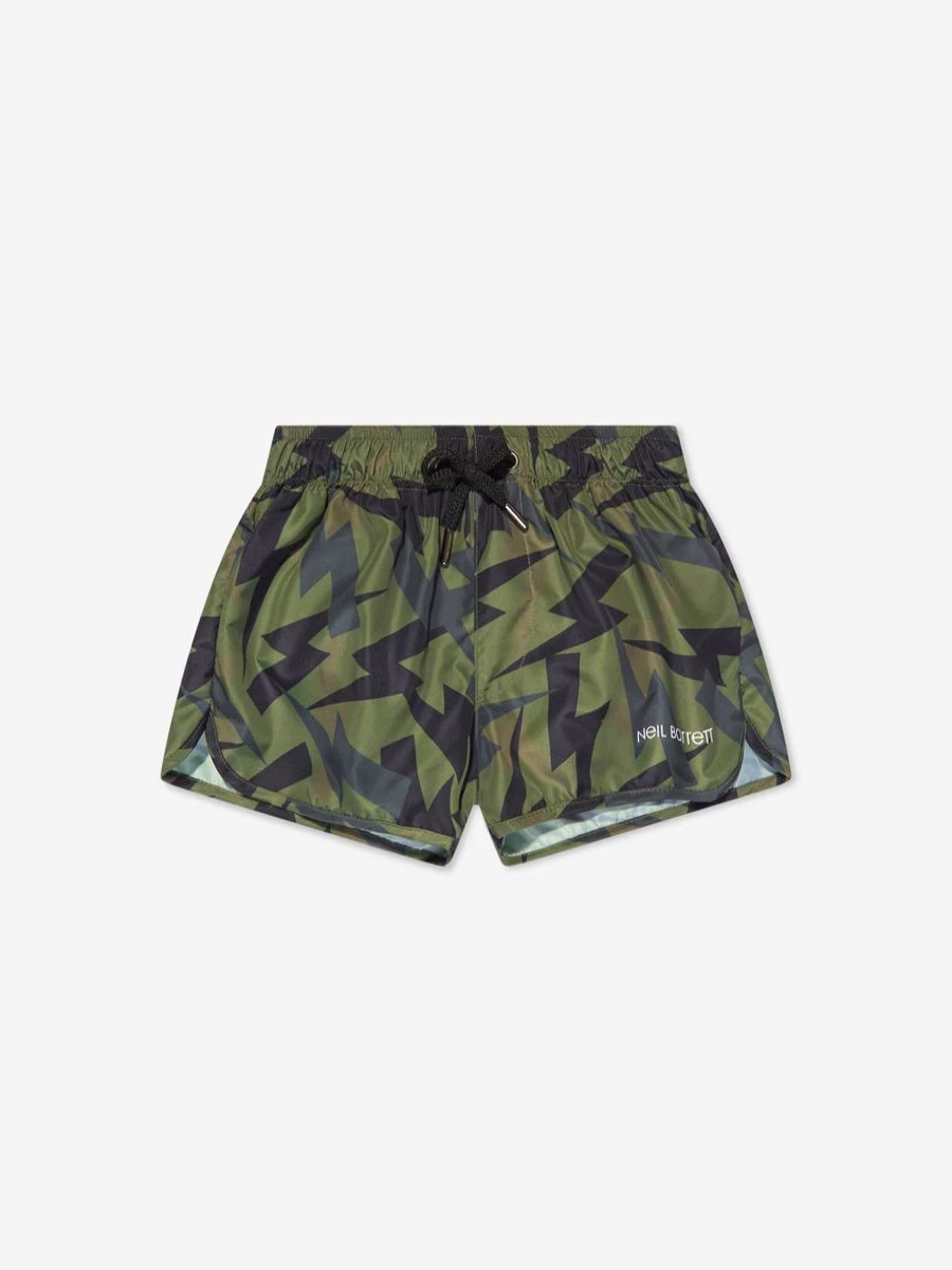 Neil Barrett Teen Boys' Green Thunderbolt Swim Shorts