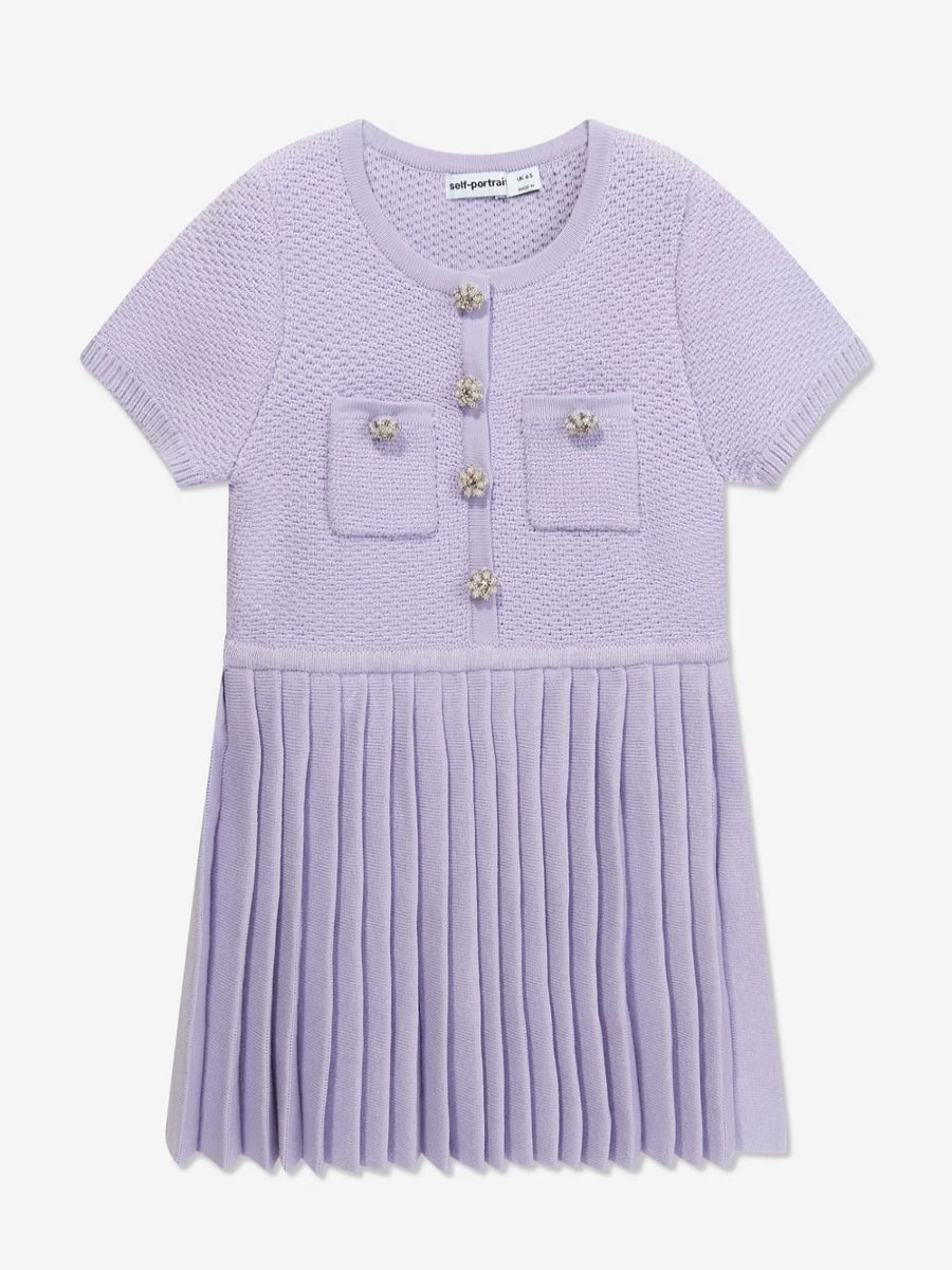 Self Portrait Lilac Knit Dress for Girls - Elegant Kids' Purple Knitwear