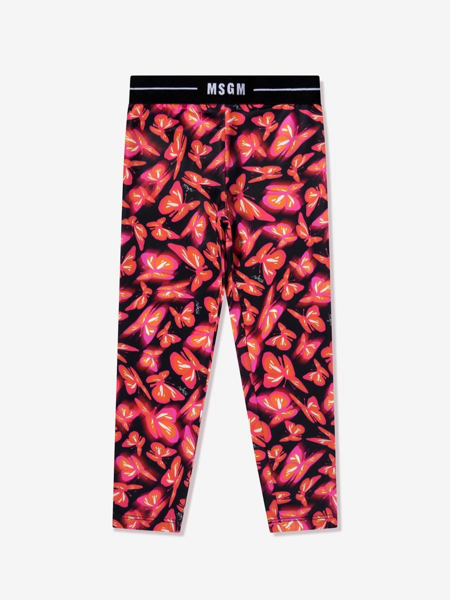 MSGM Girls' Pink Butterfly Print Leggings for Kids - Trendy & Comfortable