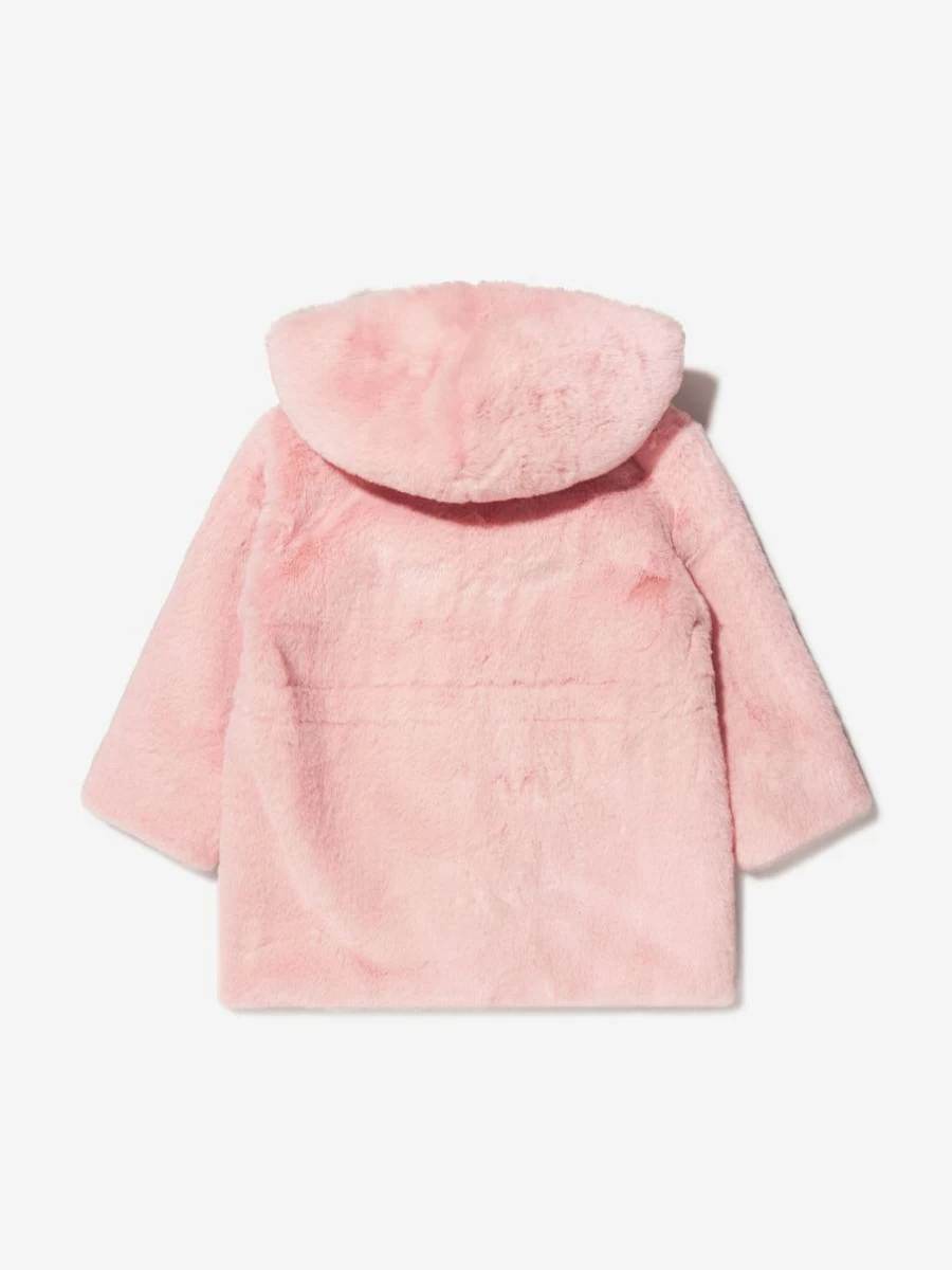Monnalisa Girls Faux Fur Hooded Winter Coat for Kids Pink Outerwear
