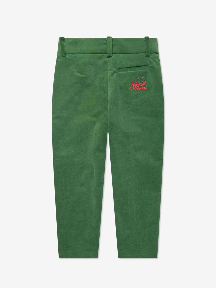 KENZO KIDS Boys Green Velvet Trousers | Luxury Velvet Pants for Boys