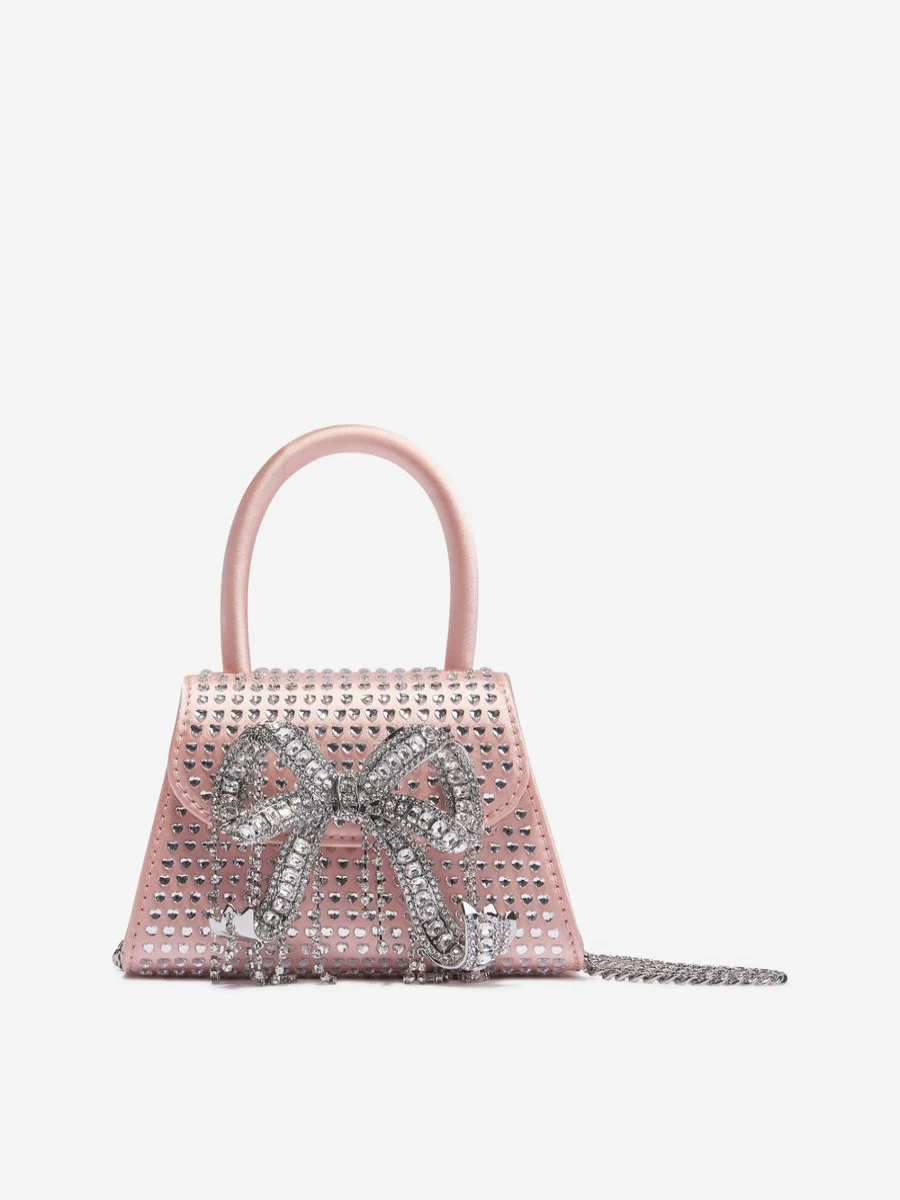 Self Portrait Girls Pink Satin Heart Rhinestone Micro Bow Bag