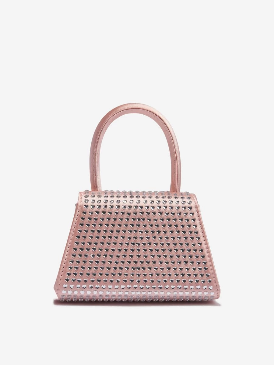 Self Portrait Girls Pink Satin Heart Rhinestone Micro Bow Bag