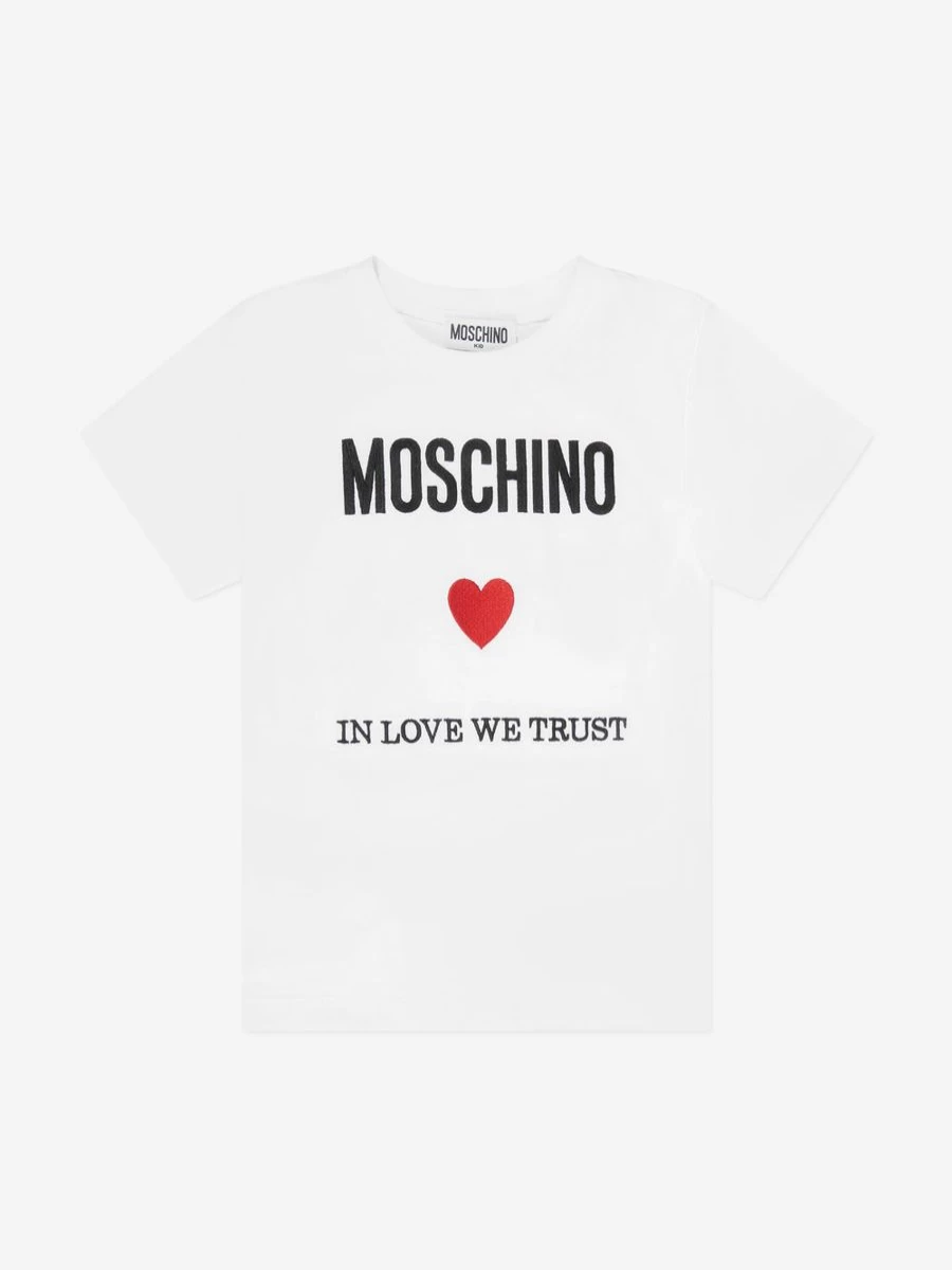 Moschino Kids Boys White Logo T-Shirt - Casual Cotton Tee with Brand Emblem