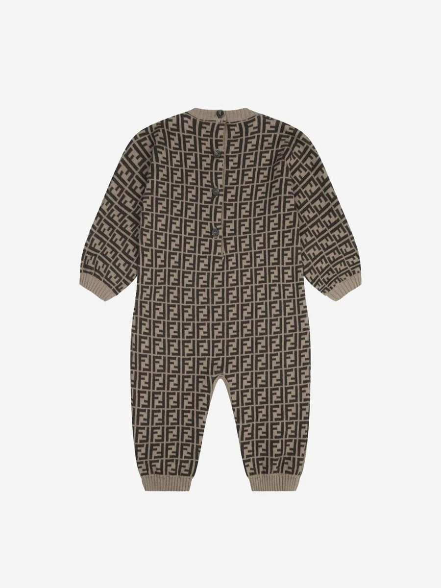 Fendi Kids Baby Cashmere & Cotton Brown Romper - Luxurious Soft Outfit for Infants