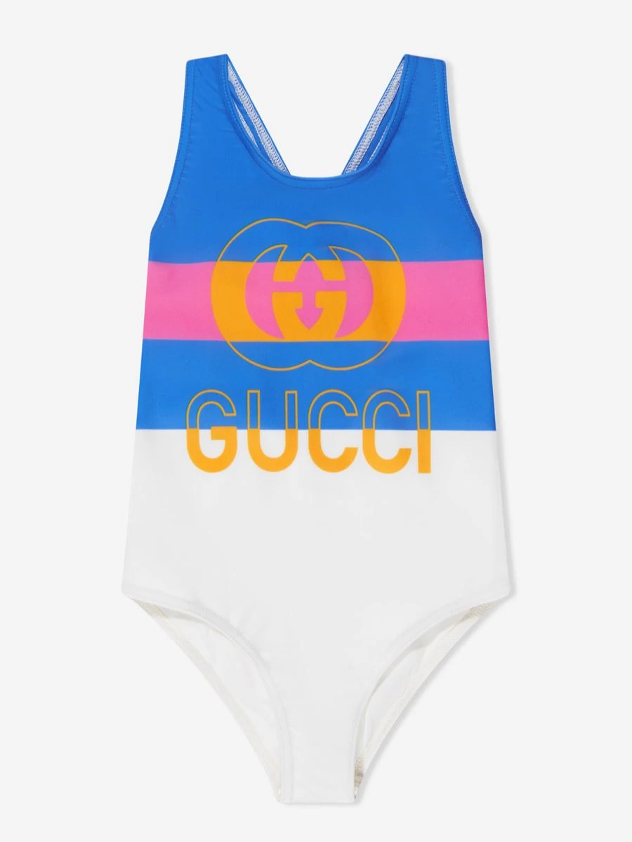 Gucci Kids Girls Blue Logo One-Piece Swimming Costume