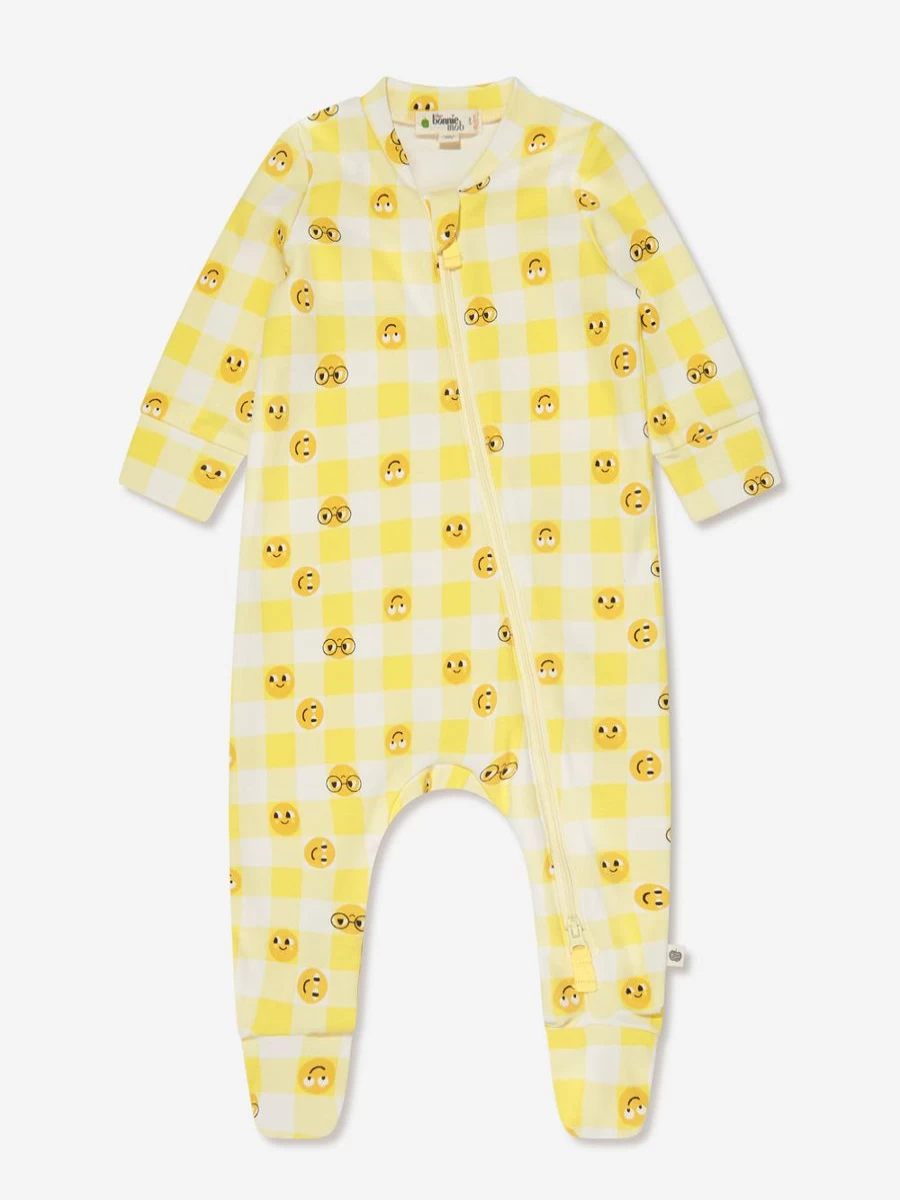 The Bonnie Mob Baby Girls Yellow Tiddlywink Zip Front Sleepsuit - Soft Sleepwear for Infants