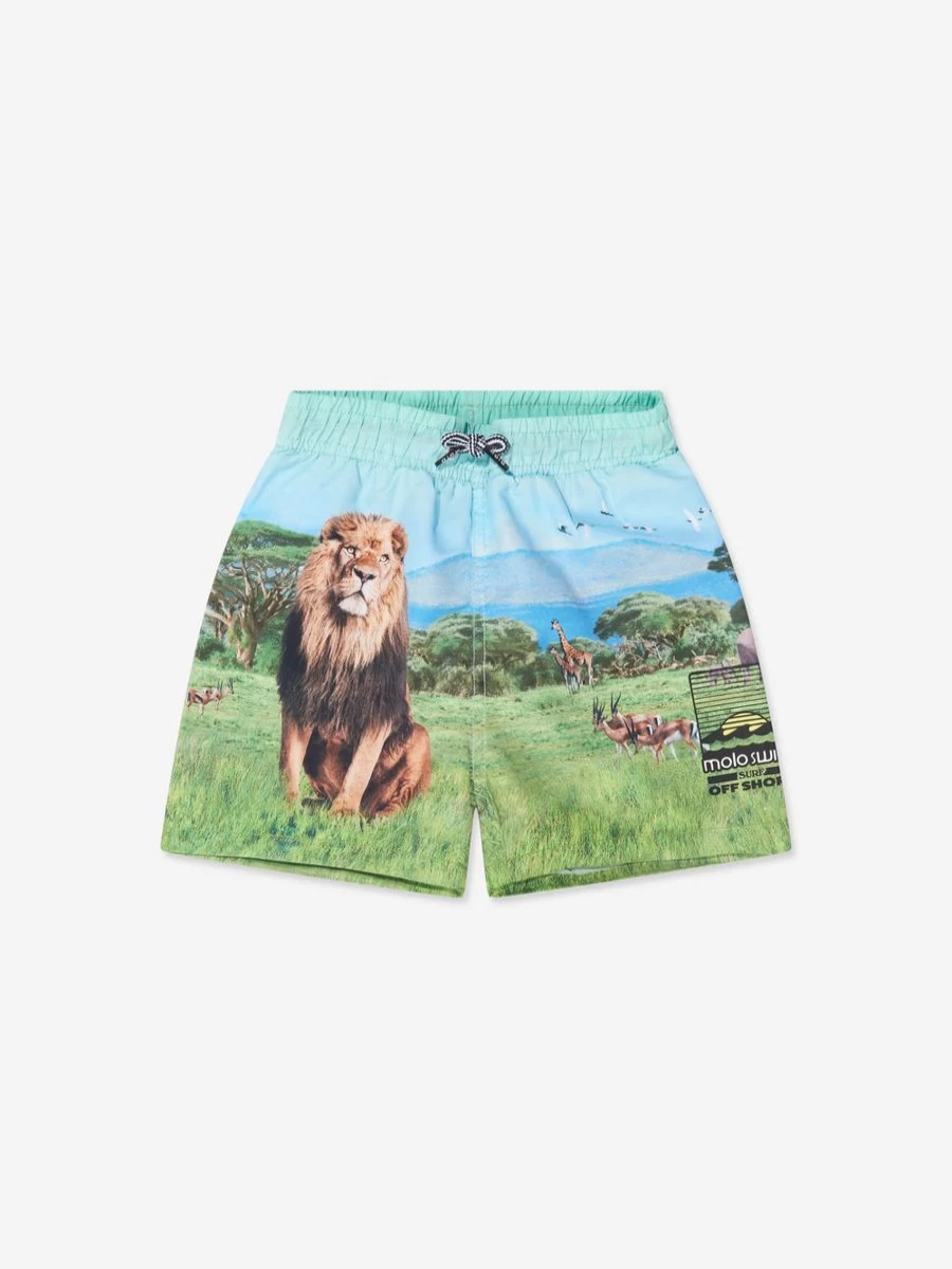 Molo Boys' Blue Lion Print Niko Swim Shorts for Kids