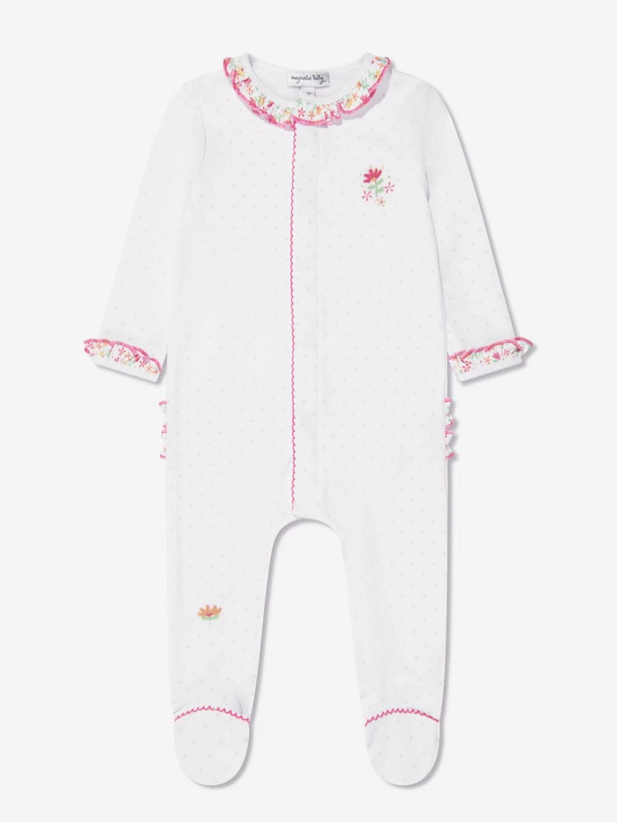 Magnolia Baby Girls White Embroidered Ruffle Babygrow - Soft & Stylish Infant Romper