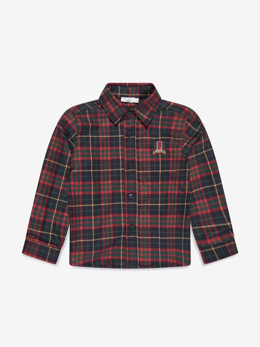 Patachou Boys Navy Tartan Shirt - Classic Checkered Button-Up for Kids